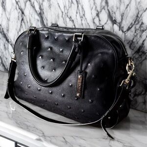 Escada Black Leather Embossed Large Bag Satchel
